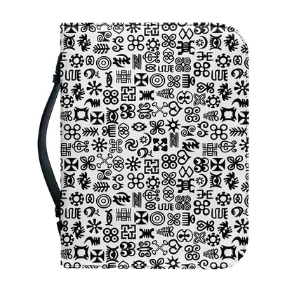 Black And White Adinkra Tribe Symbols Leather Bible Cover
