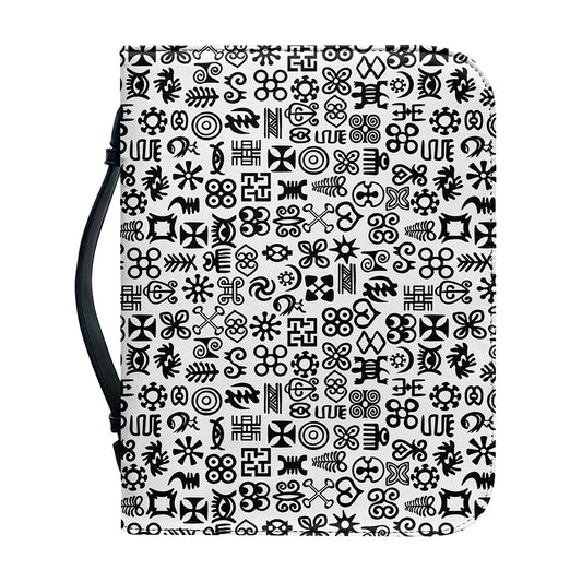 Black And White Adinkra Tribe Symbols Leather Bible Cover