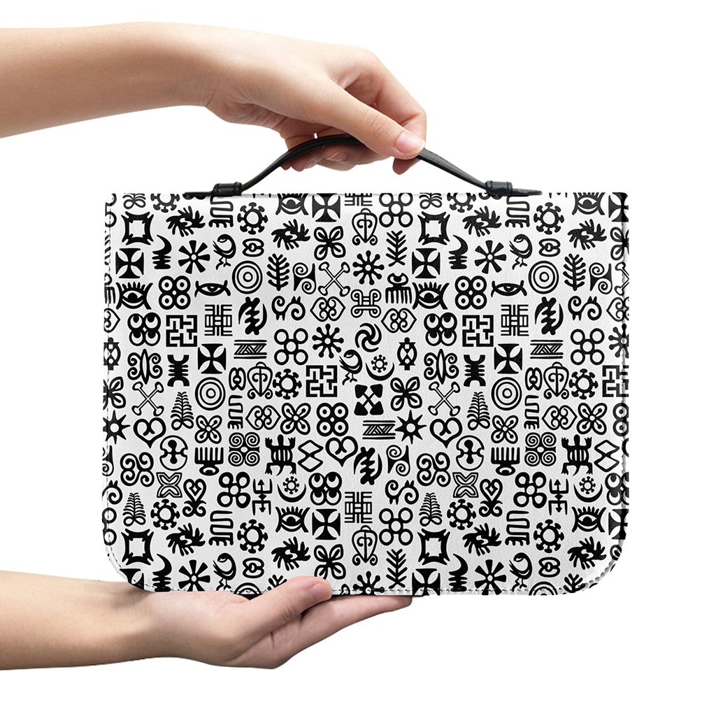 Black And White Adinkra Tribe Symbols Leather Bible Cover