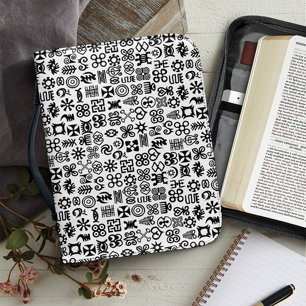 Black And White Adinkra Tribe Symbols Leather Bible Cover