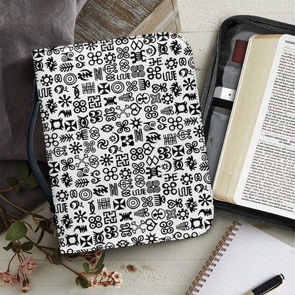 Black And White Adinkra Tribe Symbols Leather Bible Cover