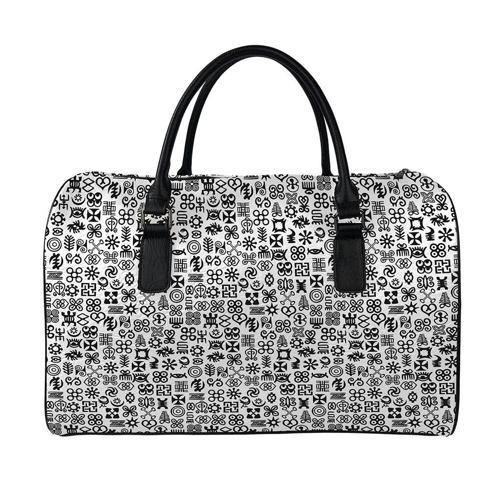 Black And White Adinkra Tribe Symbols Leather Duffle Bag