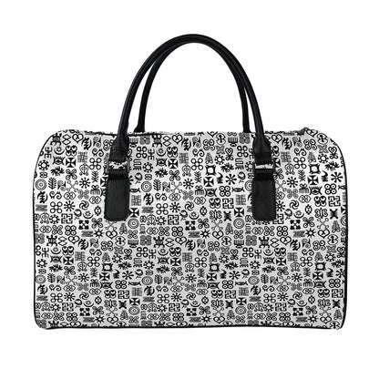 Black And White Adinkra Tribe Symbols Leather Duffle Bag