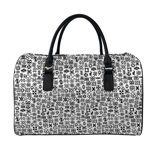 Black And White Adinkra Tribe Symbols Leather Duffle Bag