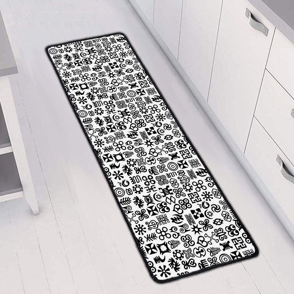 Black And White Adinkra Tribe Symbols Long Kitchen Mat