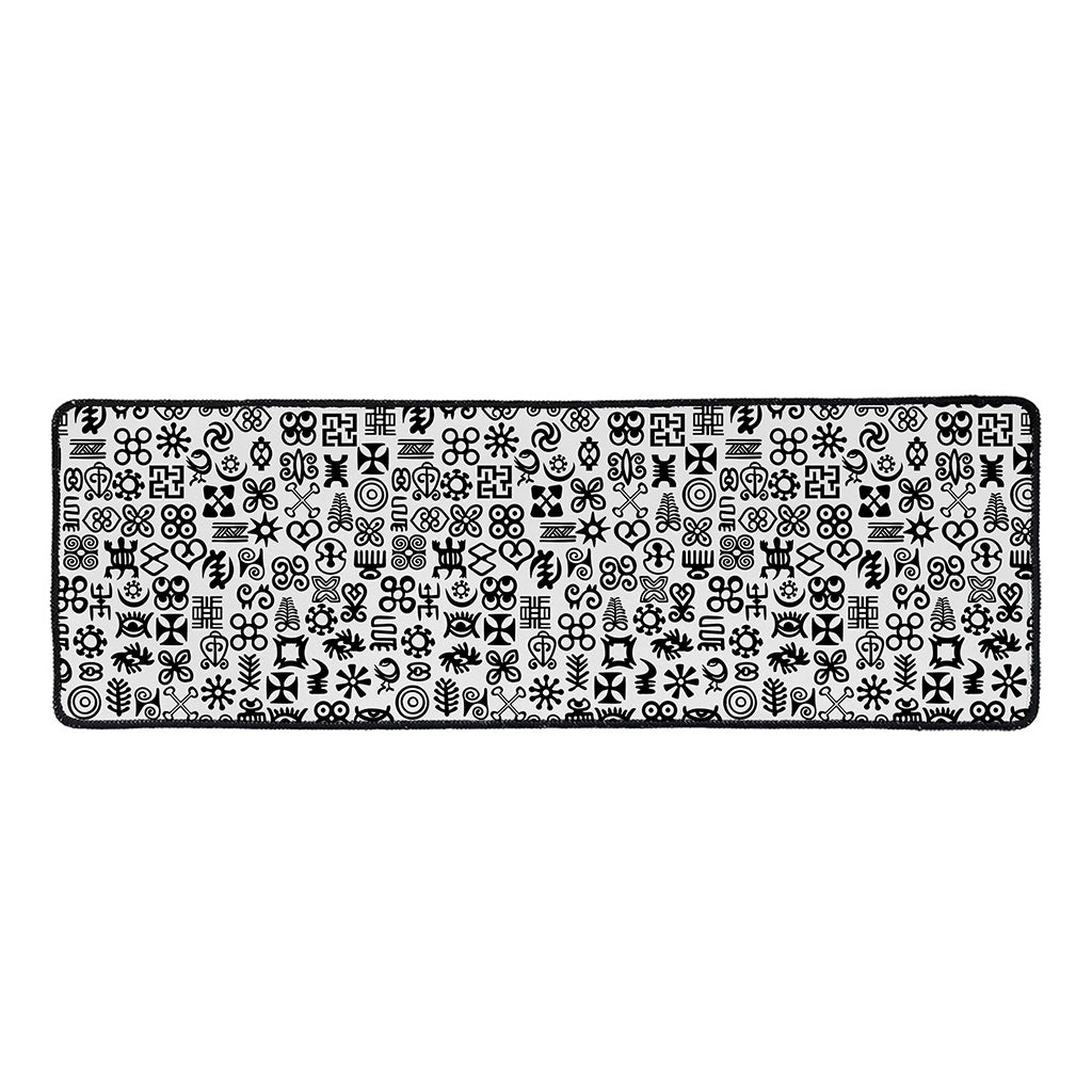 Black And White Adinkra Tribe Symbols Long Kitchen Mat