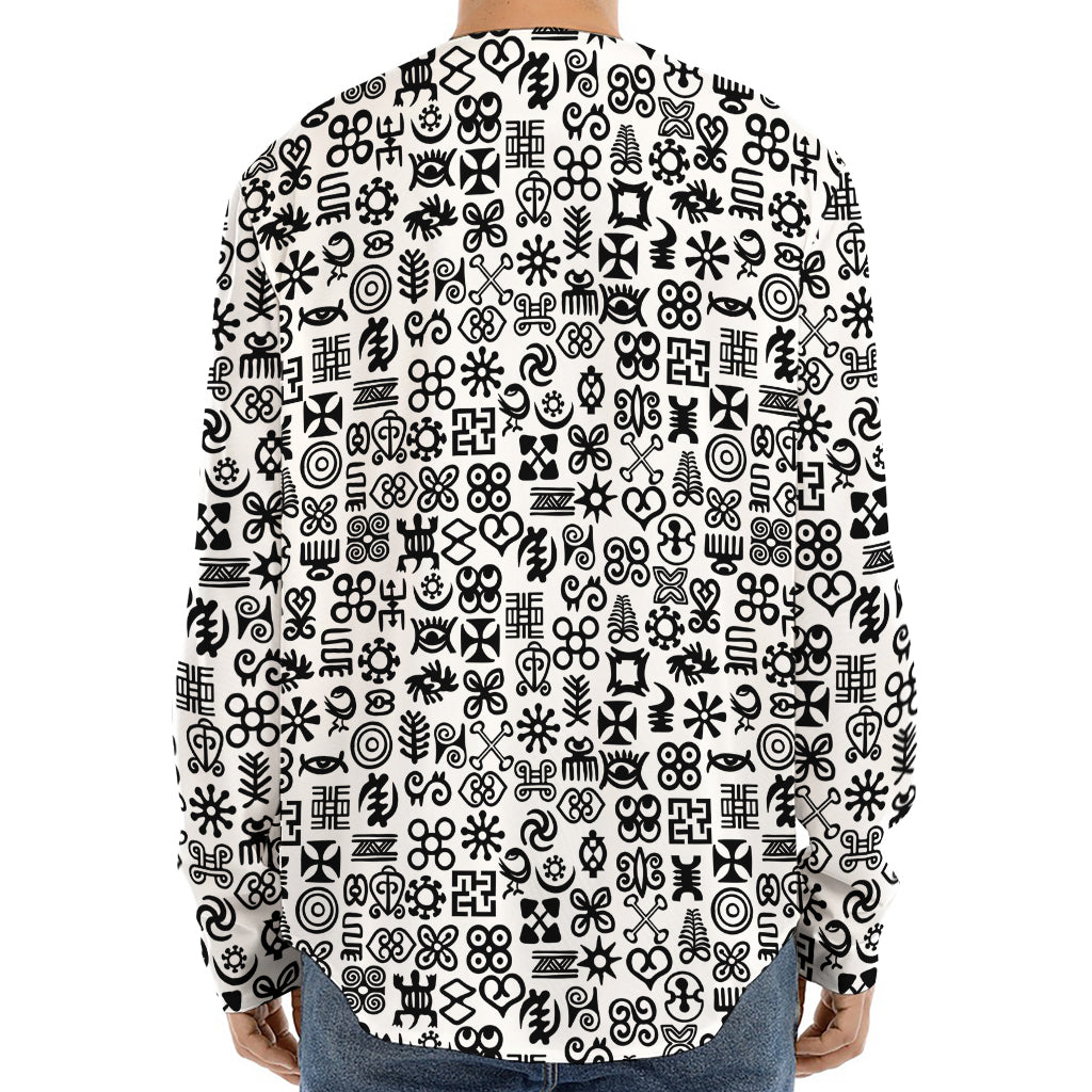 Black And White Adinkra Tribe Symbols Long Sleeve Baseball Jersey