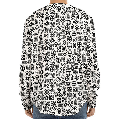 Black And White Adinkra Tribe Symbols Long Sleeve Baseball Jersey