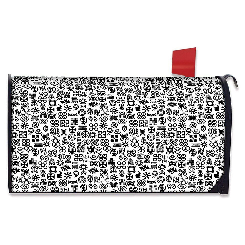 Black And White Adinkra Tribe Symbols Mailbox Cover