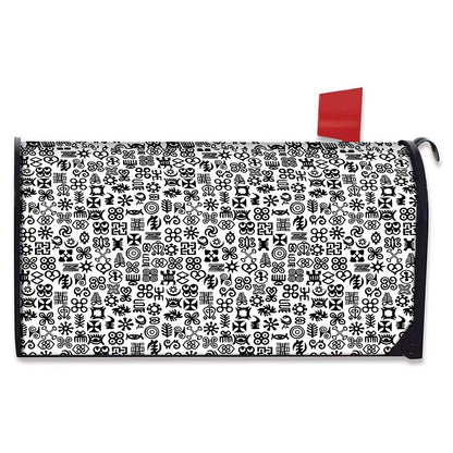 Black And White Adinkra Tribe Symbols Mailbox Cover