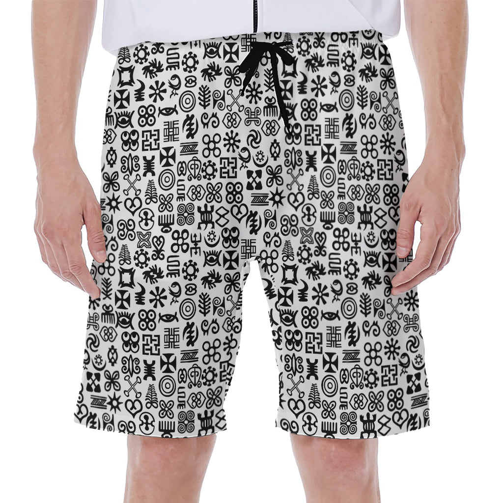 Black And White Adinkra Tribe Symbols Men's Beach Shorts