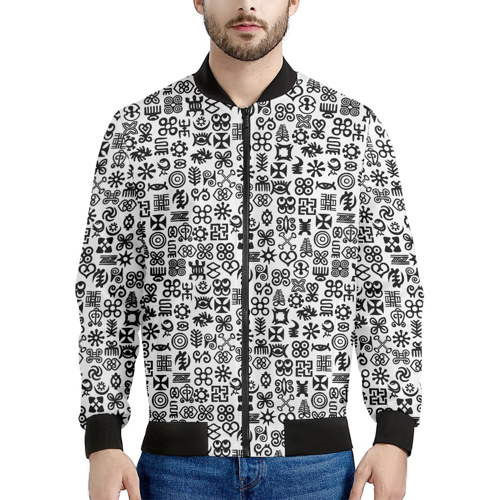 Black And White Adinkra Tribe Symbols Men's Bomber Jacket