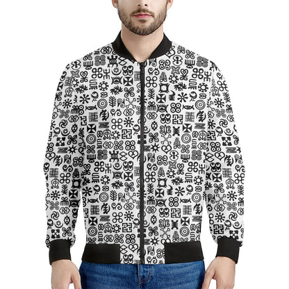 Black And White Adinkra Tribe Symbols Men's Bomber Jacket