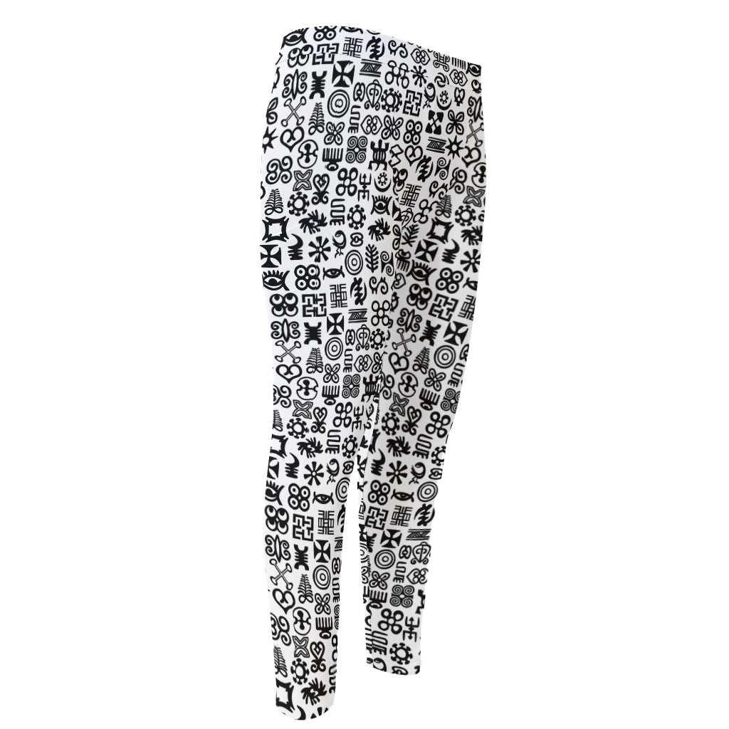 Black And White Adinkra Tribe Symbols Men's Compression Pants