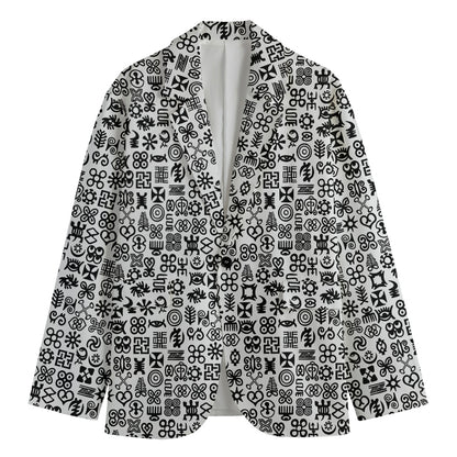 Black And White Adinkra Tribe Symbols Men's Cotton Blazer