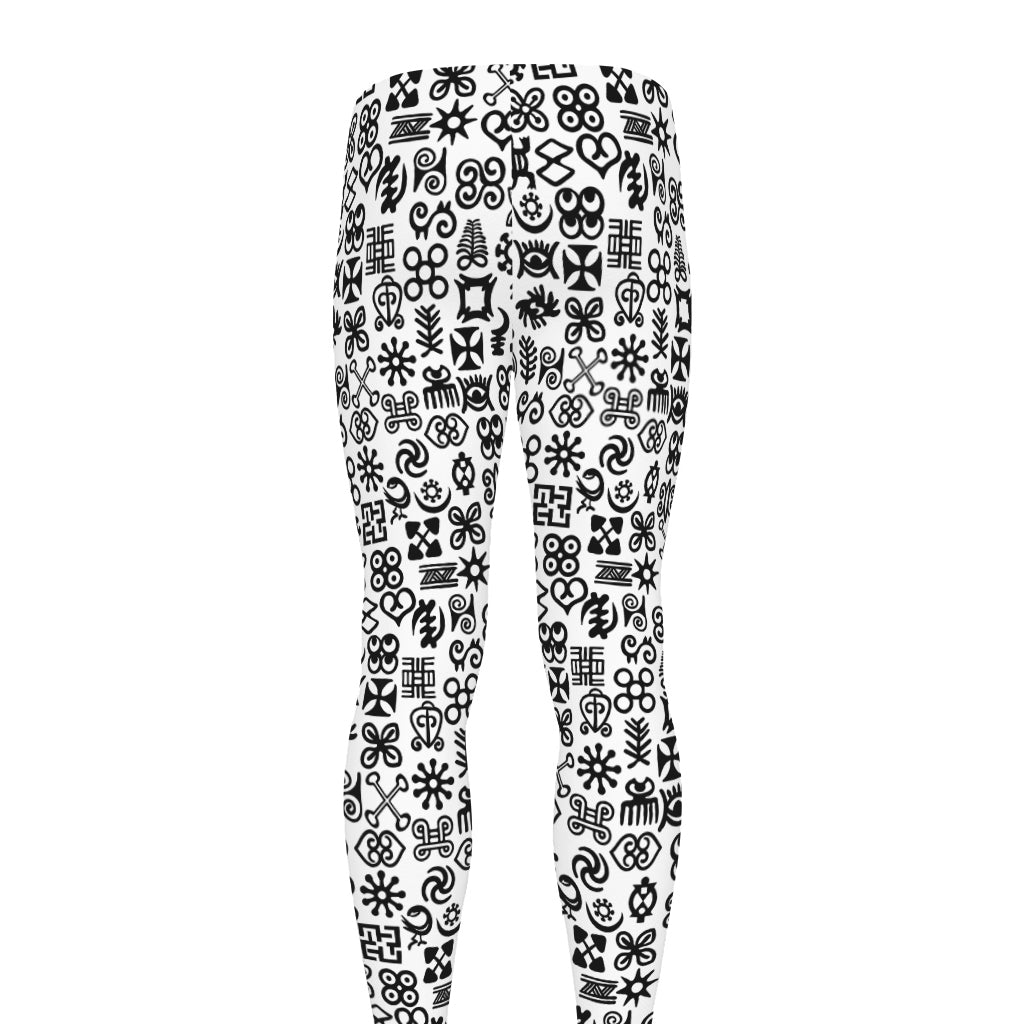 Black And White Adinkra Tribe Symbols Men's leggings