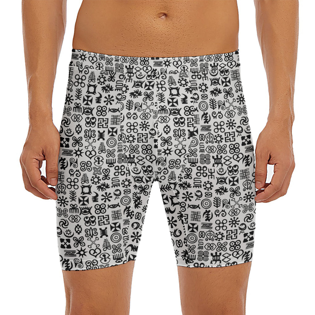 Black And White Adinkra Tribe Symbols Men's Long Boxer Briefs