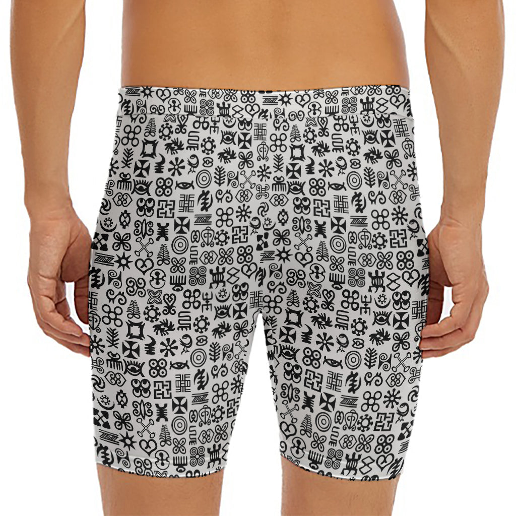 Black And White Adinkra Tribe Symbols Men's Long Boxer Briefs