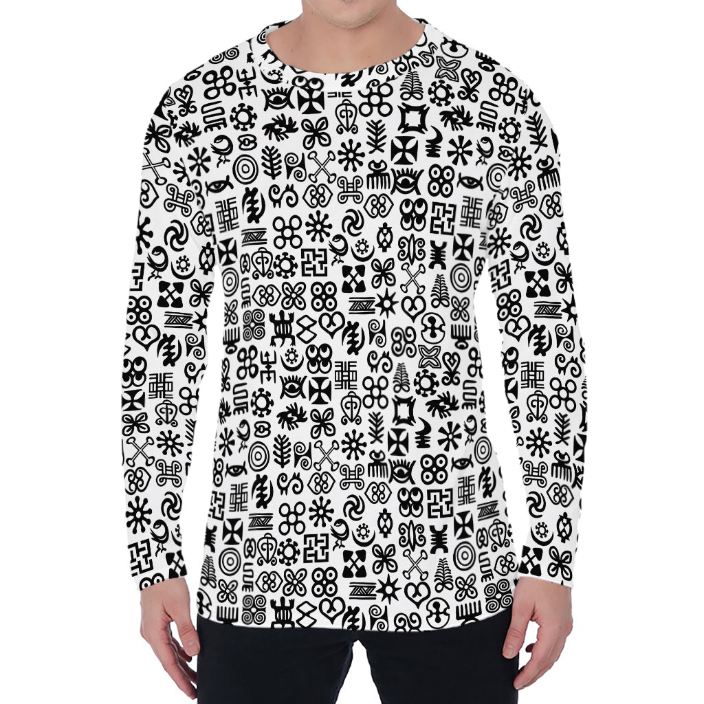 Black And White Adinkra Tribe Symbols Men's Long Sleeve T-Shirt