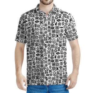 Black And White Adinkra Tribe Symbols Men's Polo Shirt