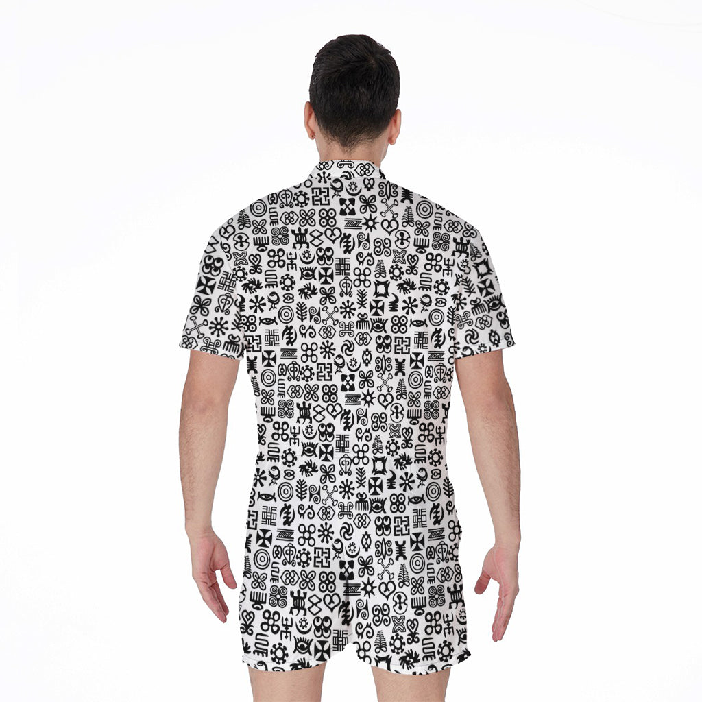 Black And White Adinkra Tribe Symbols Men's Rompers