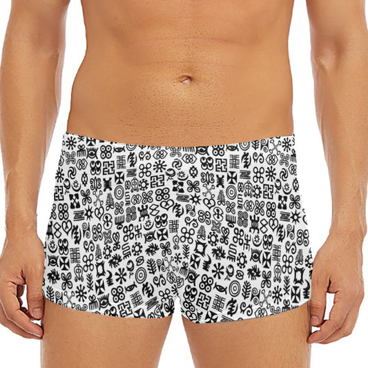 Black And White Adinkra Tribe Symbols Men's Short Boxer Briefs