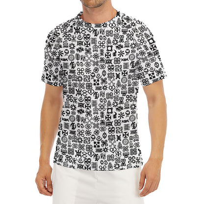 Black And White Adinkra Tribe Symbols Men's Short Sleeve Rash Guard