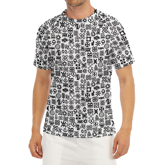 Black And White Adinkra Tribe Symbols Men's Short Sleeve Rash Guard