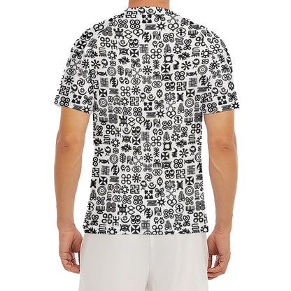 Black And White Adinkra Tribe Symbols Men's Short Sleeve Rash Guard