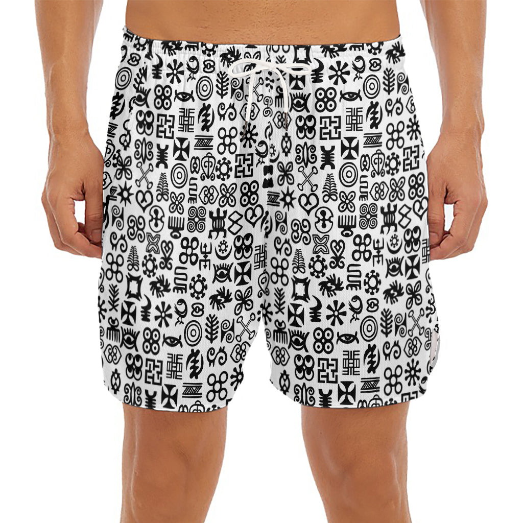 Black And White Adinkra Tribe Symbols Men's Split Running Shorts