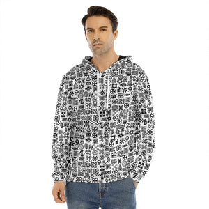 Black And White Adinkra Tribe Symbols Men's Velvet Pullover Hoodie