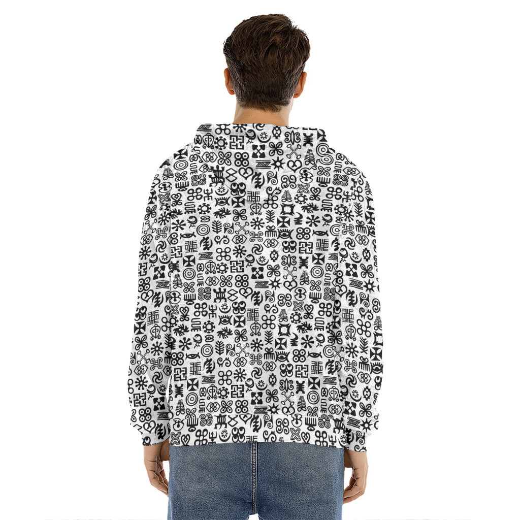 Black And White Adinkra Tribe Symbols Men's Velvet Pullover Hoodie