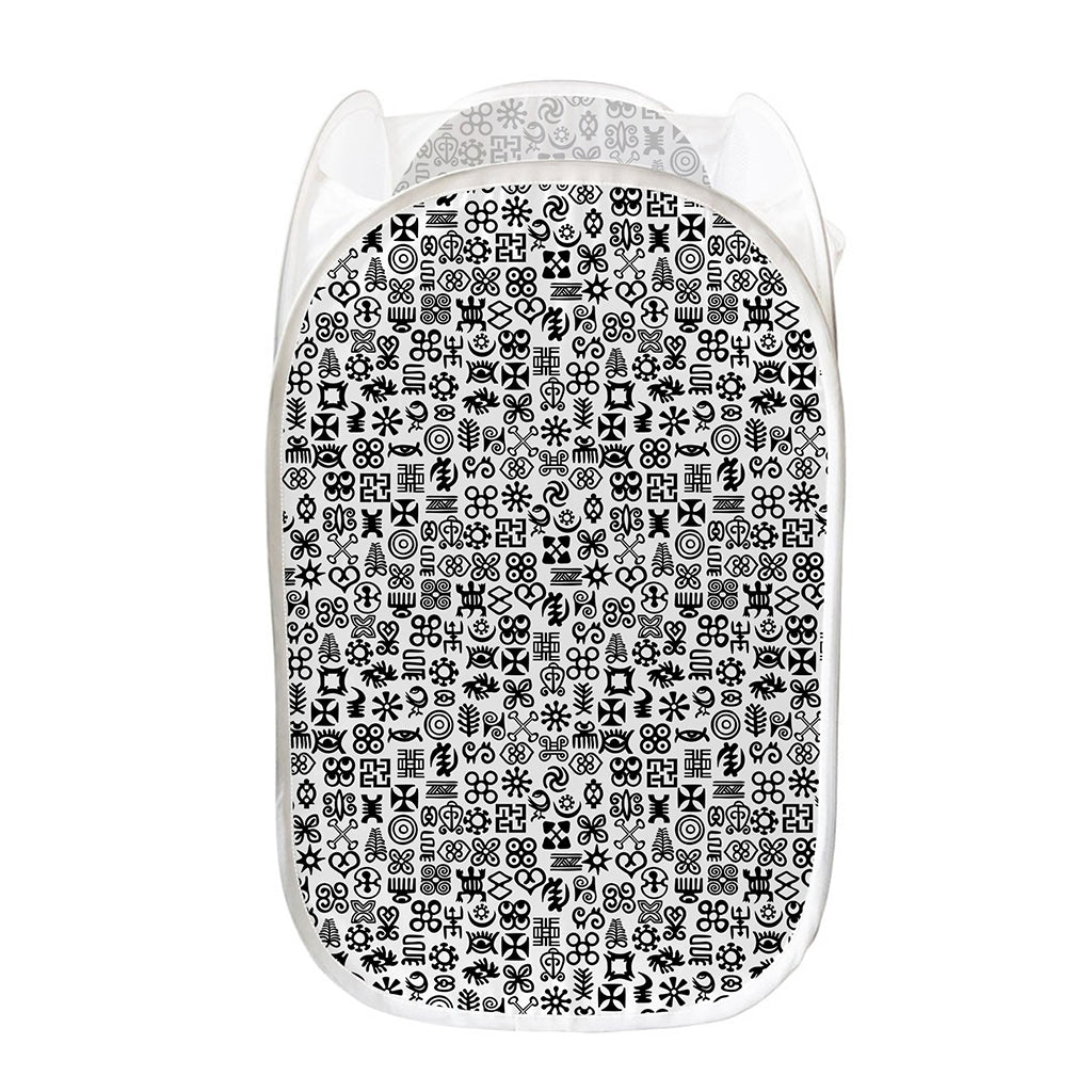 Black And White Adinkra Tribe Symbols Mesh Laundry Hamper