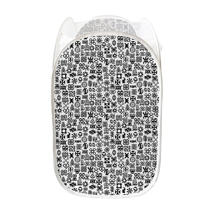 Black And White Adinkra Tribe Symbols Mesh Laundry Hamper