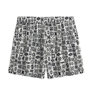 Black And White Adinkra Tribe Symbols Mesh Shorts