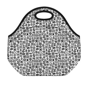 Black And White Adinkra Tribe Symbols Neoprene Lunch Bag