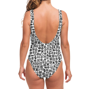 Black And White Adinkra Tribe Symbols One Piece Swimsuit