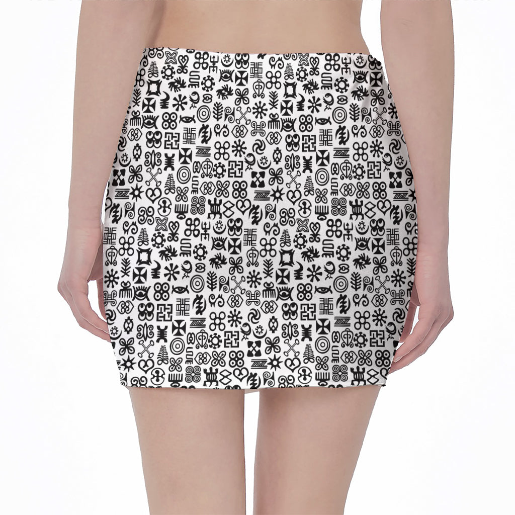 Black And White Adinkra Tribe Symbols Pencil Mini Skirt