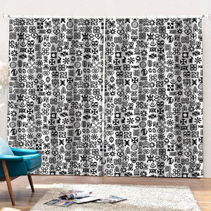 Black And White Adinkra Tribe Symbols Pencil Pleat Curtains