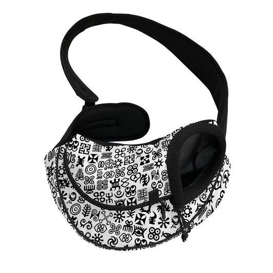 Black And White Adinkra Tribe Symbols Pet Sling Carrier