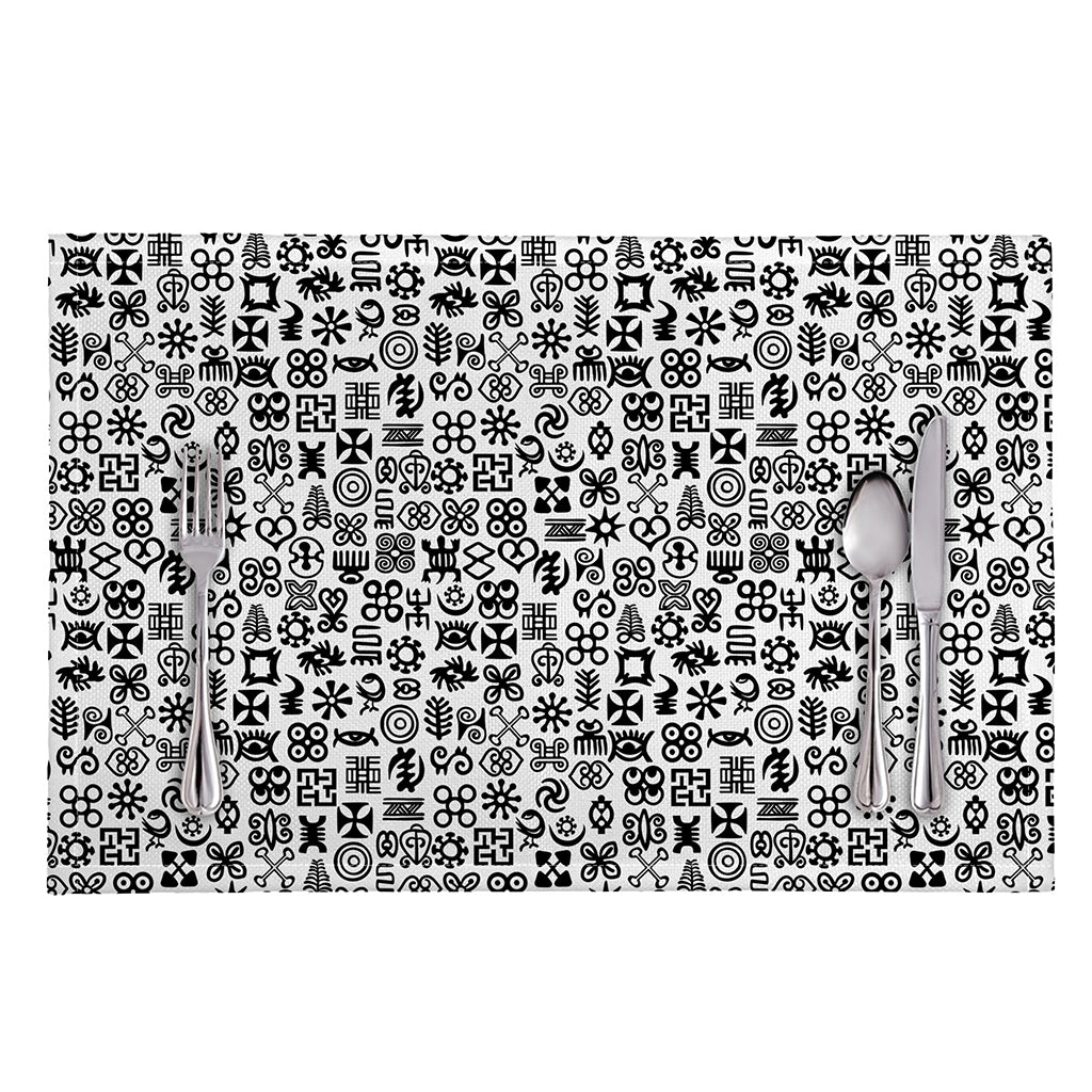 Black And White Adinkra Tribe Symbols Placemat
