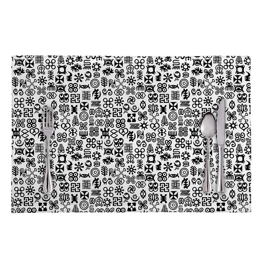 Black And White Adinkra Tribe Symbols Placemat