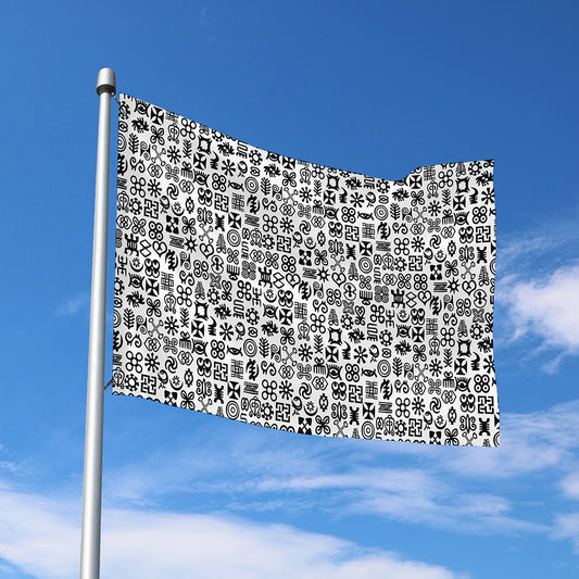 Black And White Adinkra Tribe Symbols Polyester Flag
