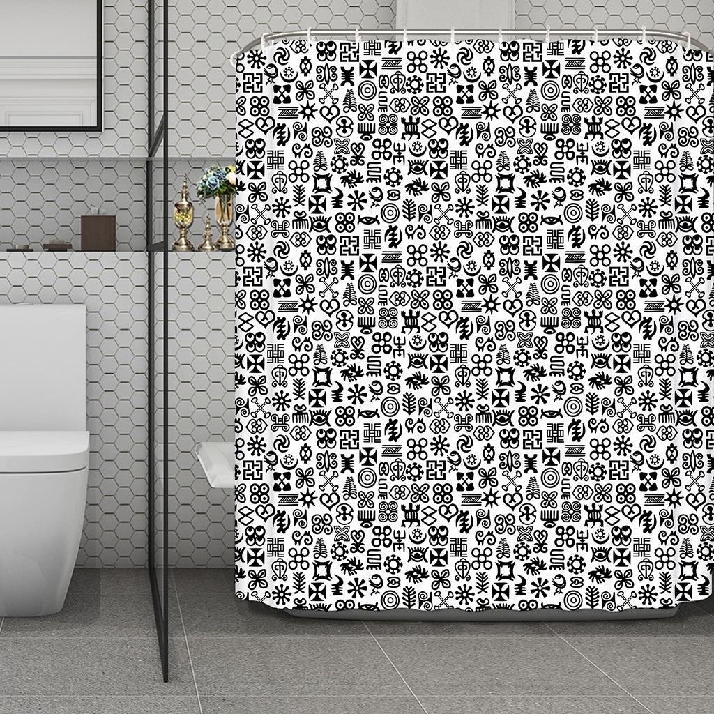 Black And White Adinkra Tribe Symbols Polyester Shower Curtain
