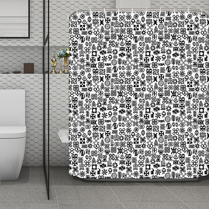 Black And White Adinkra Tribe Symbols Polyester Shower Curtain