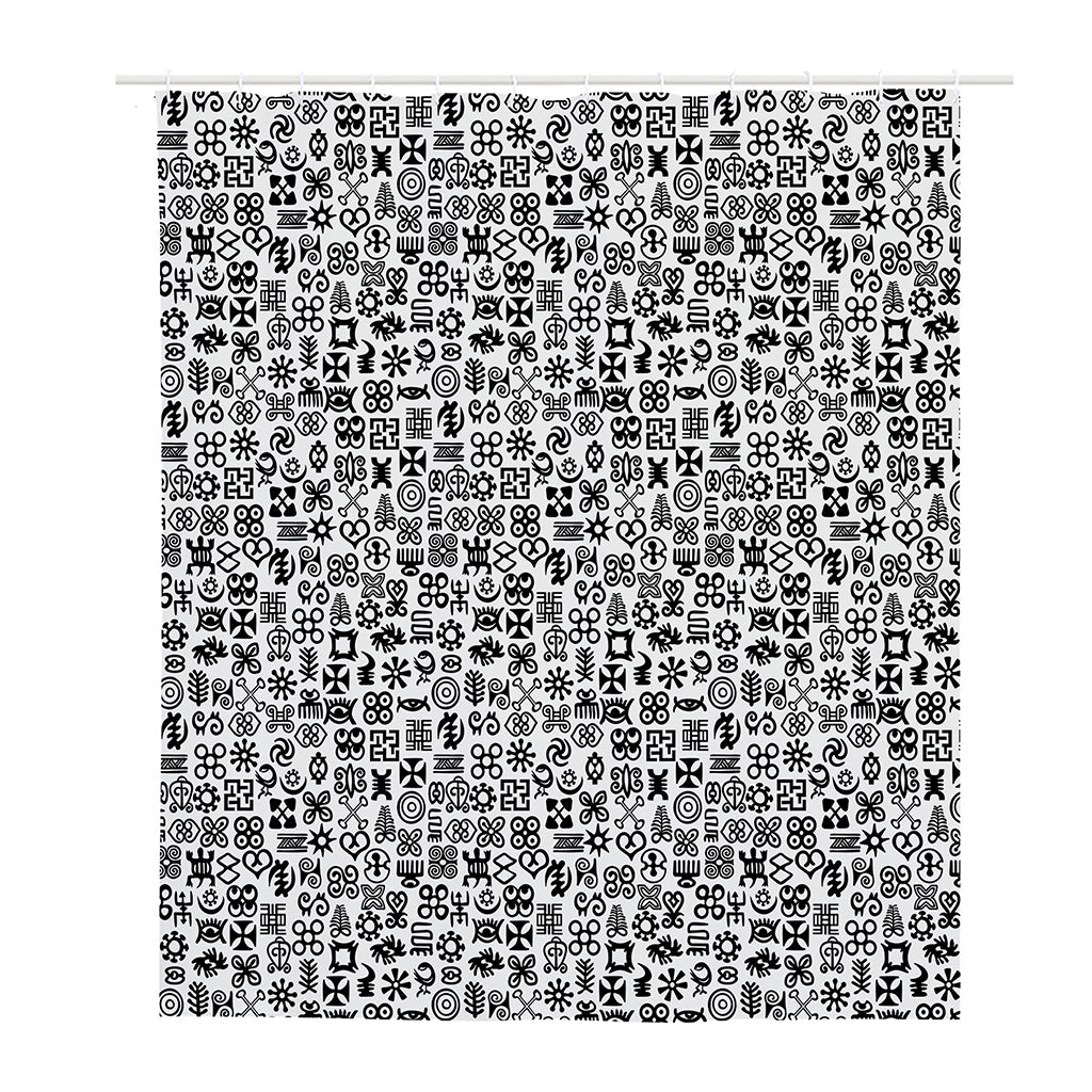 Black And White Adinkra Tribe Symbols Polyester Shower Curtain