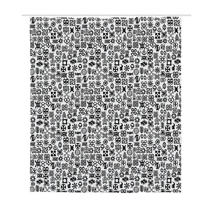 Black And White Adinkra Tribe Symbols Polyester Shower Curtain
