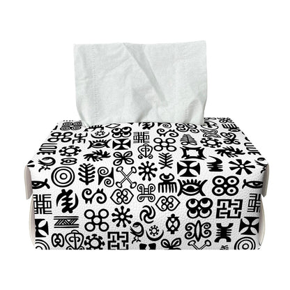 Black And White Adinkra Tribe Symbols Rectangle Tissue Box Cover