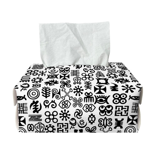 Black And White Adinkra Tribe Symbols Rectangle Tissue Box Cover