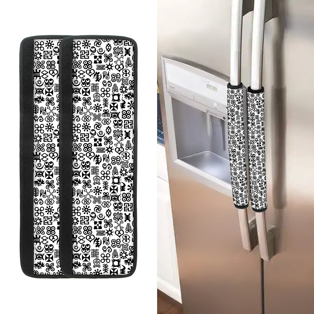 Black And White Adinkra Tribe Symbols Refrigerator Handle Covers